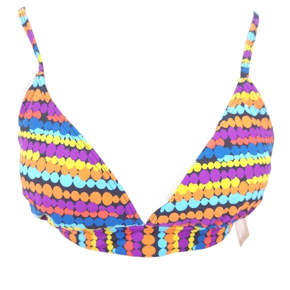 NEW Arizona Multicolor Bikini Swim Top Large Juniors Stripe Abstract Circles - Picture 1 of 5